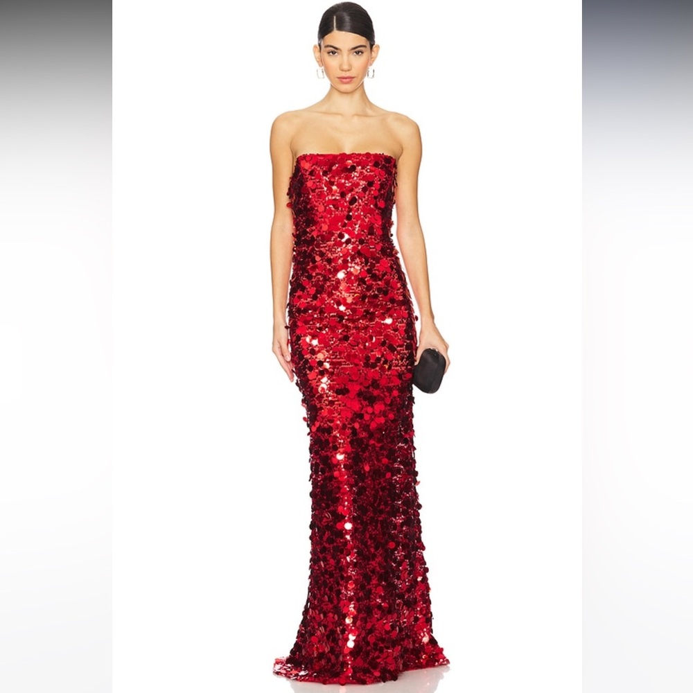 Bronx and Banco Sequin Strapless Gown in Red - New With Tags